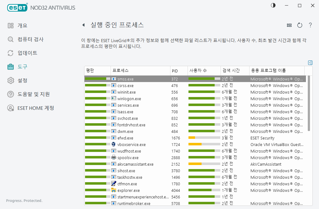 실행 중인 프로세스 실행 중인 프로세스