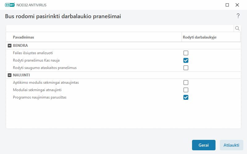Darbalaukio pranešimai