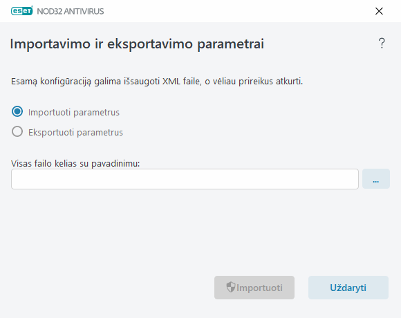 Parametrų importavimas ir eksportavimas