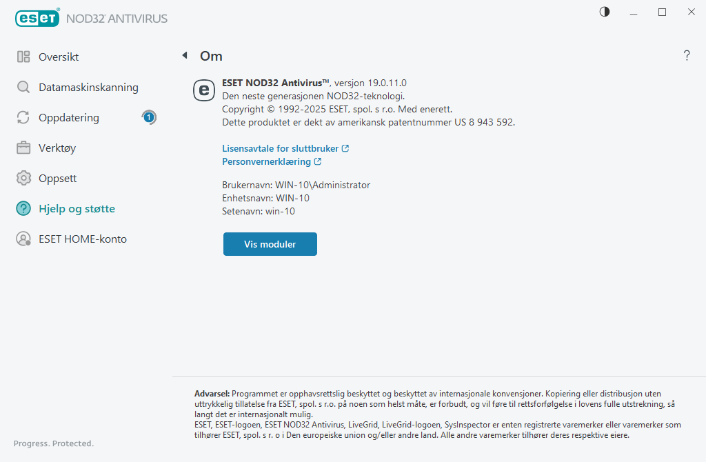 Detaljer om den installerte versjonen Detaljer om den installerte versjonen