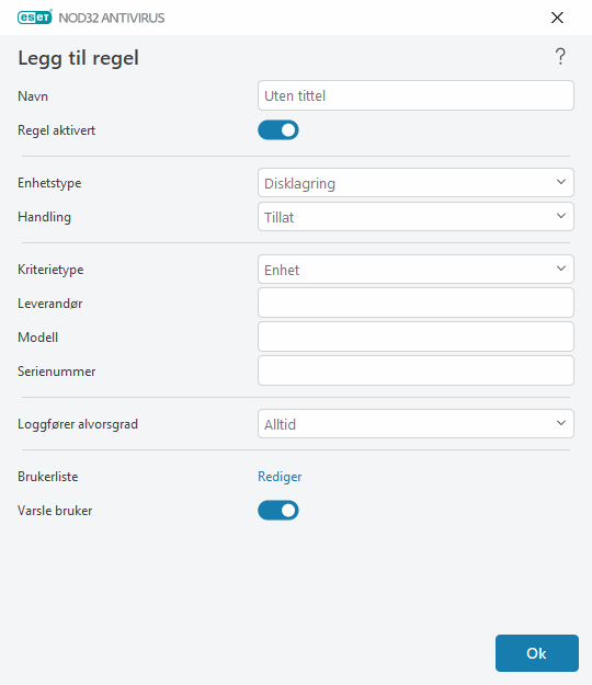Legg til regel Legg til regel