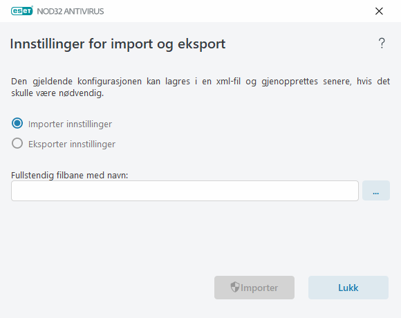 Importer og eksporter innstillinger Importer og eksporter innstillinger