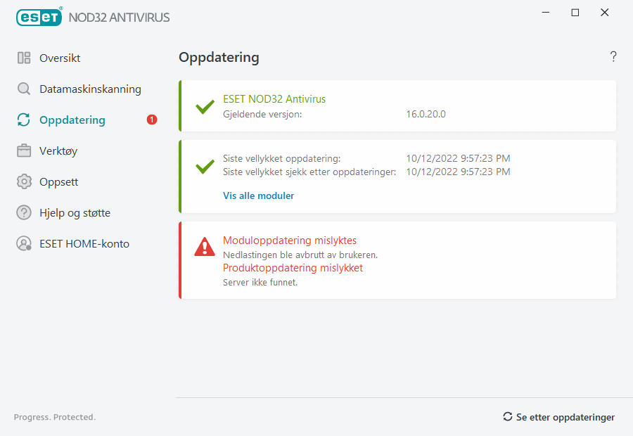 Moduloppdatering mislyktes