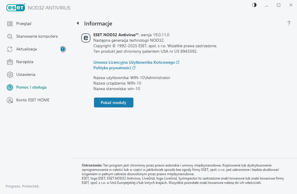 Szczegóły dotyczące zainstalowanej wersji Szczegóły dotyczące zainstalowanej wersji
