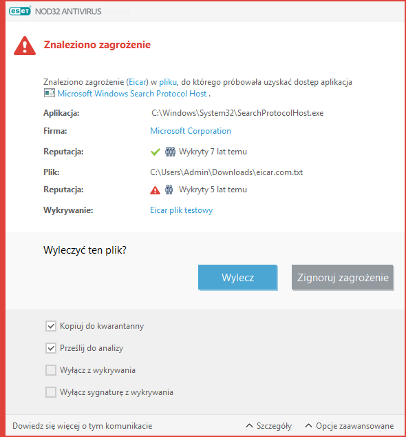 Znaleziono zagrożenie Znaleziono zagrożenie