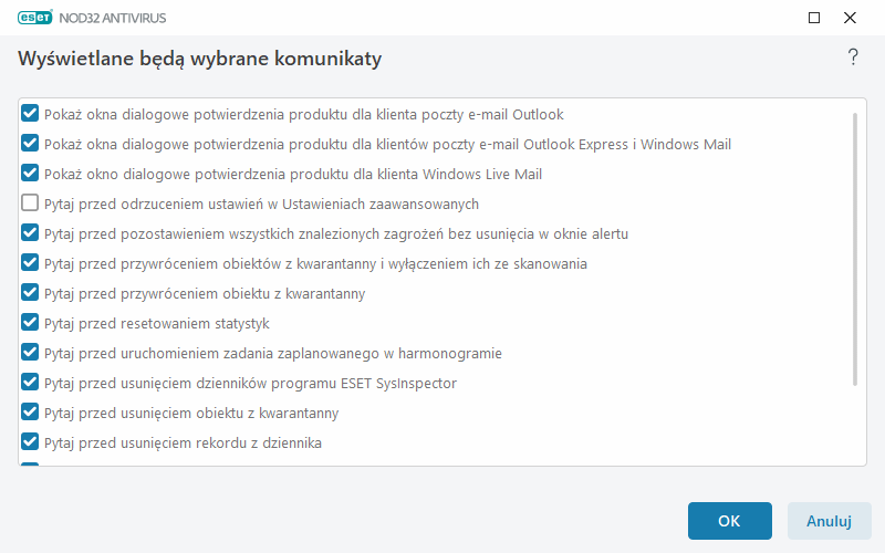 Komunikaty wymagające potwierdzeń
