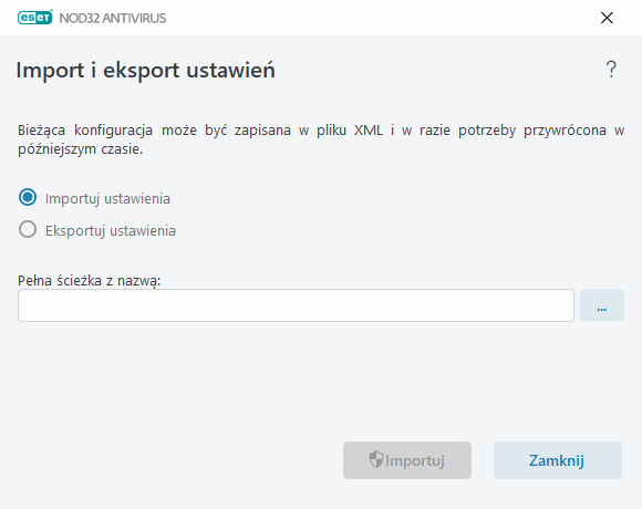 Import i eksport ustawień Import i eksport ustawień