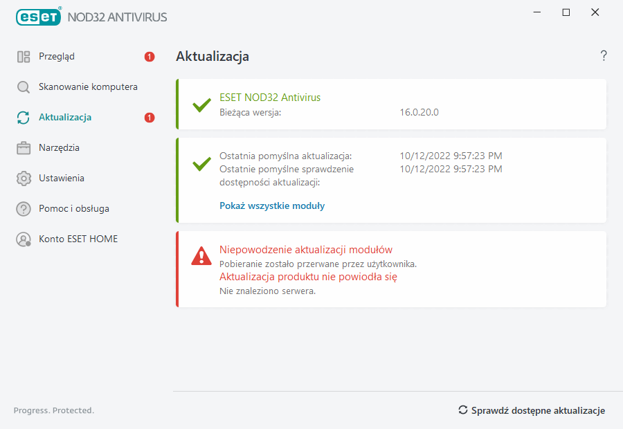 Niepowodzenie aktualizacji modułów Niepowodzenie aktualizacji modułów