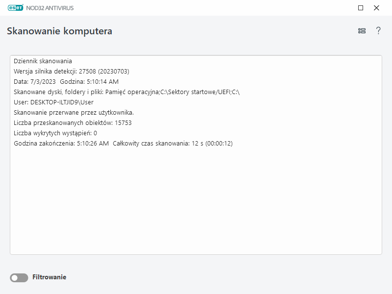 Dziennik skanowania komputera Dziennik skanowania komputera