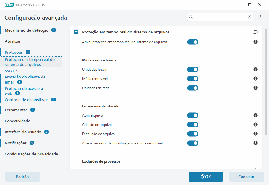 Proteção em tempo real do sistema de arquivos Proteção em tempo real do sistema de arquivos