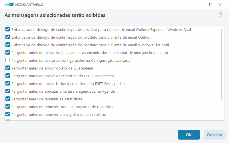 Mensagens de confirmação Mensagens de confirmação