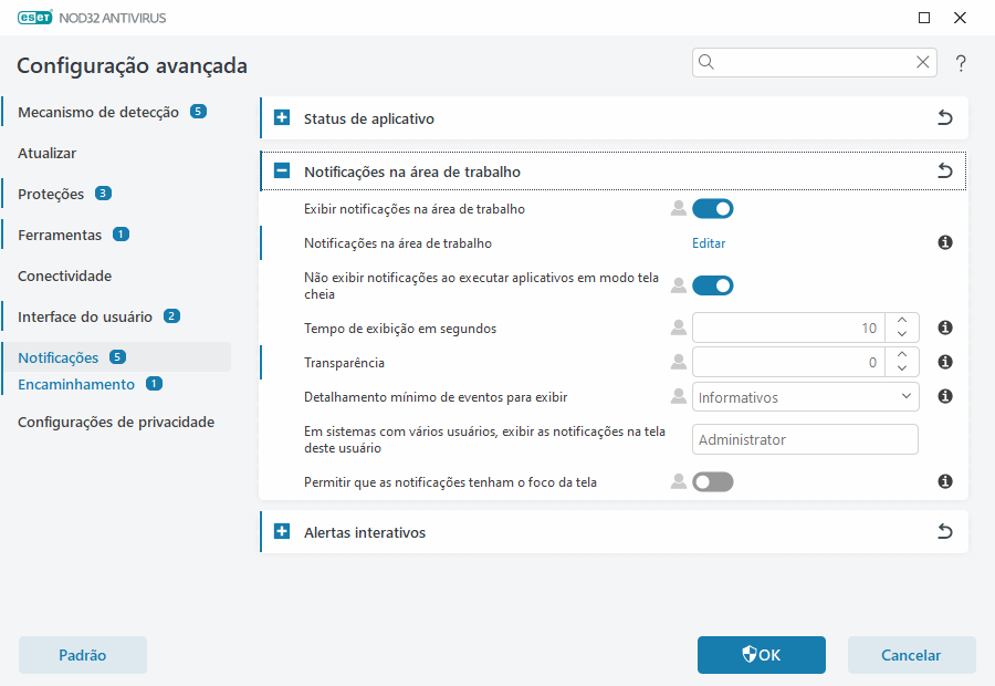 Notificações na área de trabalho