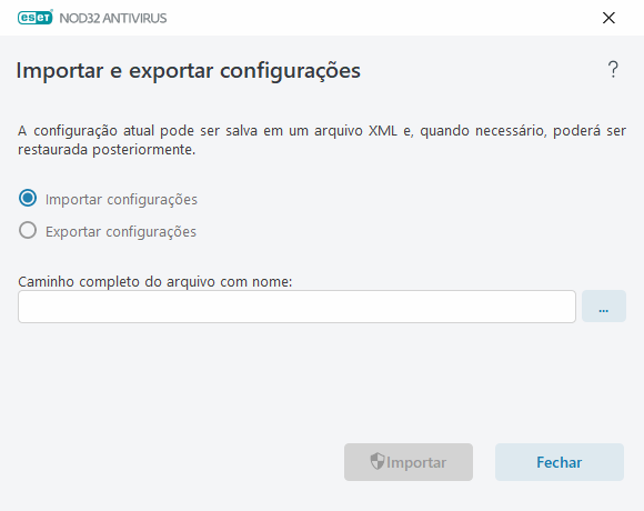 Importar e exportar configurações