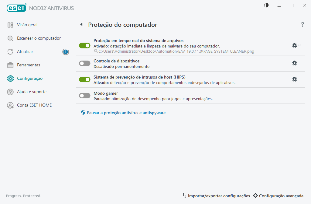 Proteção do computador Proteção do computador