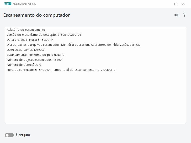 Relatório de rastreamento do computador