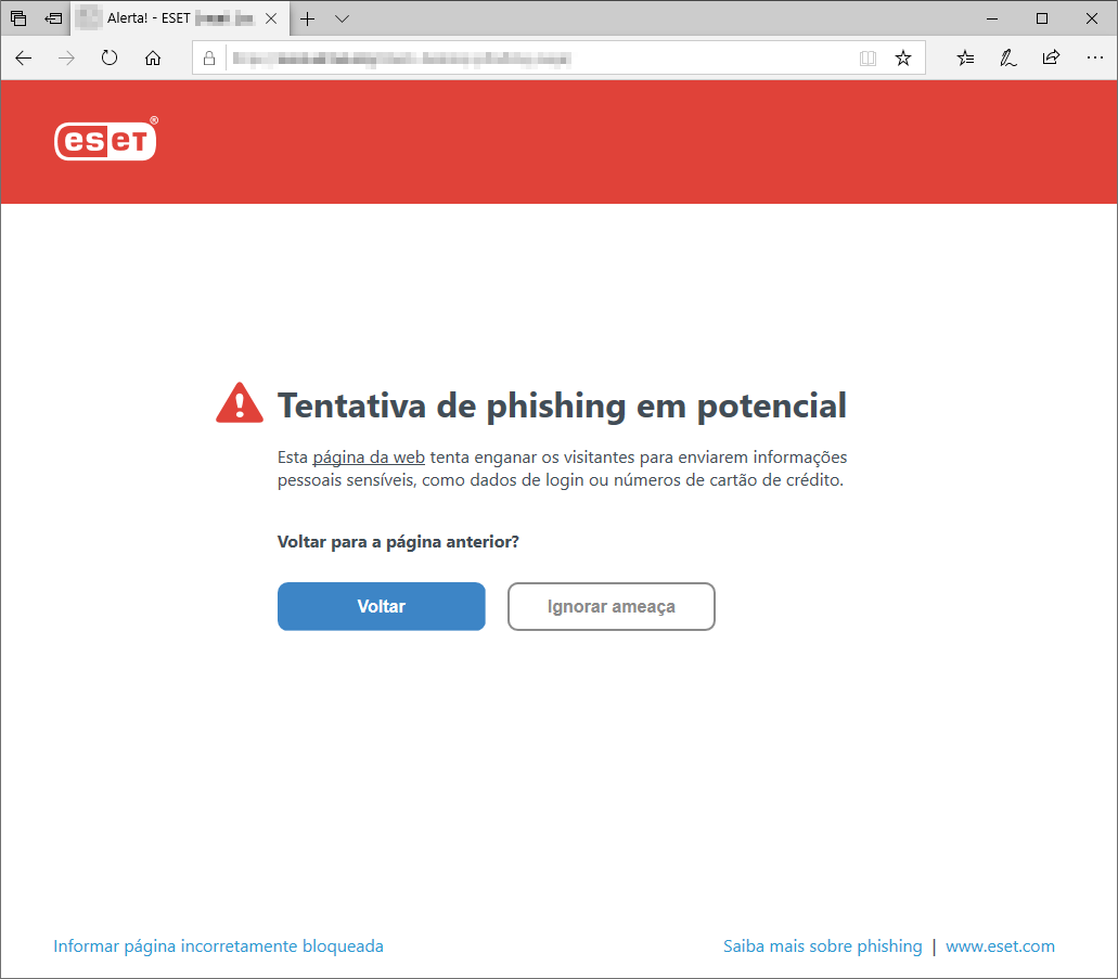 Tentativa de phishing em potencial Tentativa de phishing em potencial