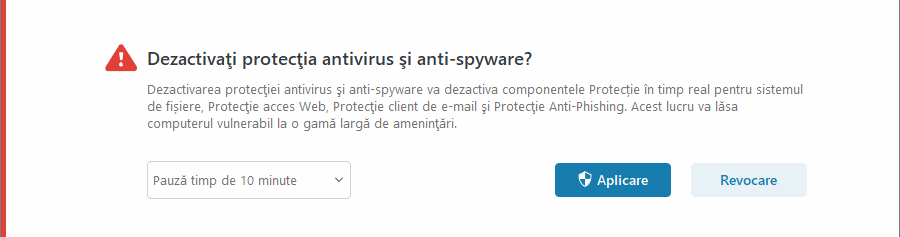 Dezactivați notificarea Protecție antivirus și anti-spyware Dezactivați notificarea Protecție antivirus și anti-spyware