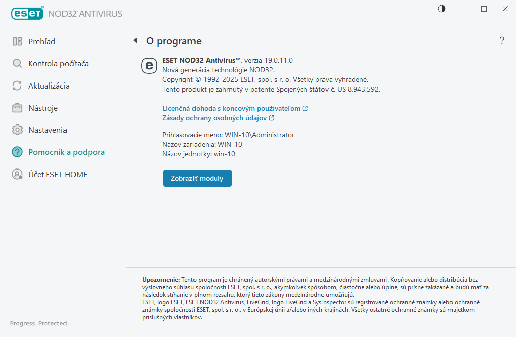 Podrobnosti o nainštalovanej verzii Podrobnosti o nainštalovanej verzii