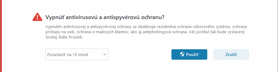 Oznámenie o pozastavení antivírusovej a antispyvérovej ochrany Oznámenie o pozastavení antivírusovej a antispyvérovej ochrany