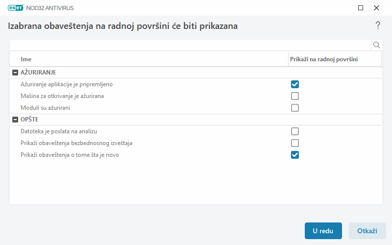 Obaveštenja na radnoj površini Obaveštenja na radnoj površini