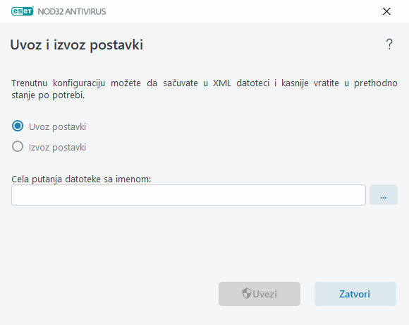 Uvoz i izvoz postavki Uvoz i izvoz postavki