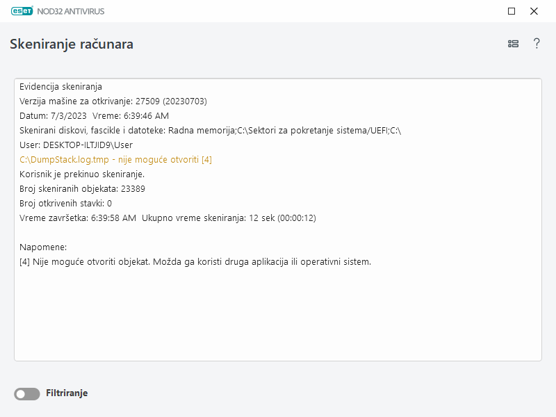 Evidencija skeniranja računara Evidencija skeniranja računara