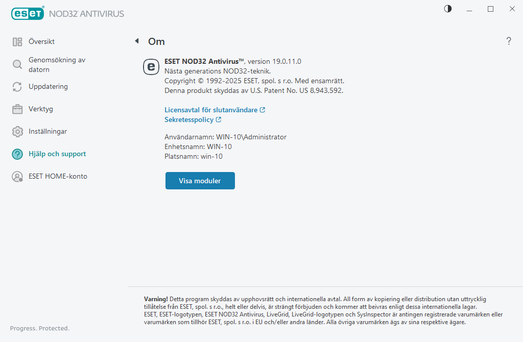 Information om den installerade versionen Information om den installerade versionen