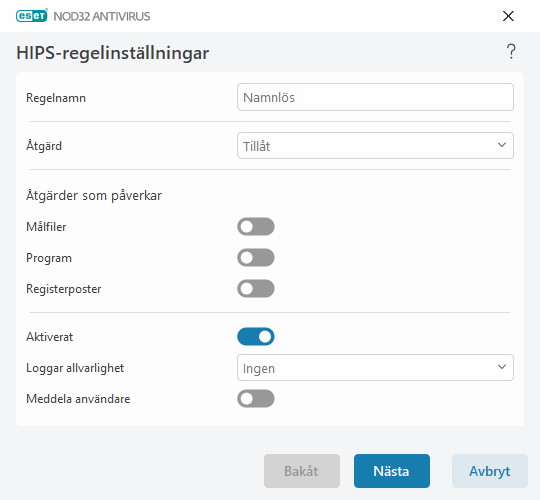 HIPS-regelinställningar HIPS-regelinställningar
