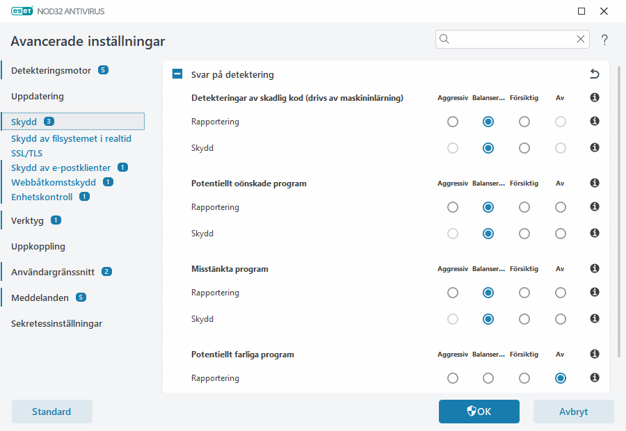 Avancerade inställningar Avancerade inställningar