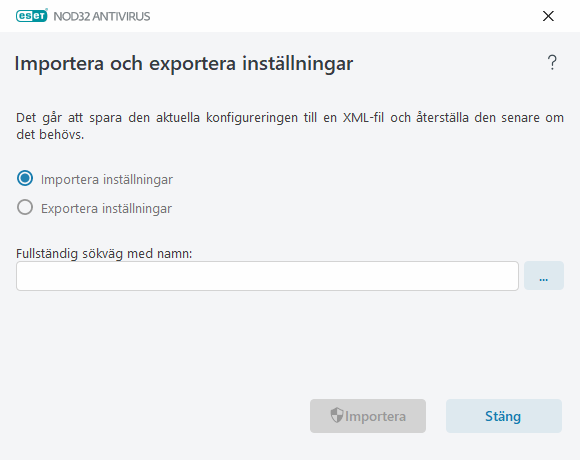 Importera och exportera inställningar Importera och exportera inställningar