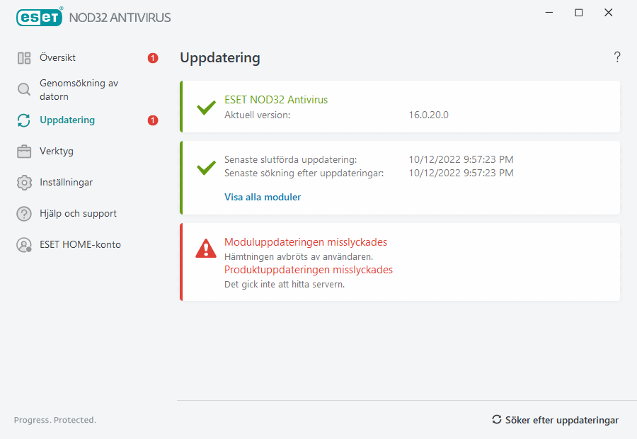 Modulerppdateringen misslyckades Modulerppdateringen misslyckades