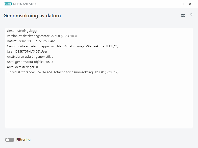 Logg för genomsökning av datorn Logg för genomsökning av datorn