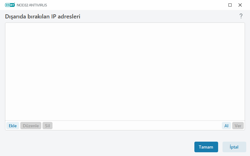 Tarama dışı bırakılan IP Tarama dışı bırakılan IP
