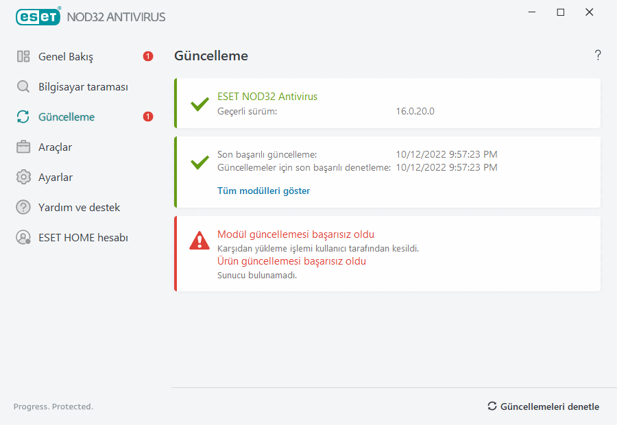 Modül güncellemesi başarısız oldu Modül güncellemesi başarısız oldu