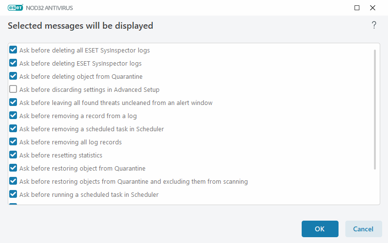 Confirmation messages