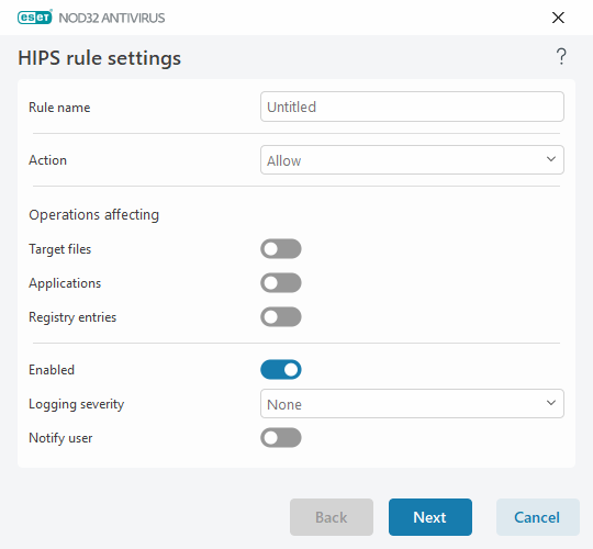 HIPS rule settings