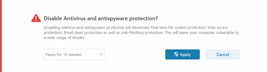 Disable Antivirus and antispyware protection notification