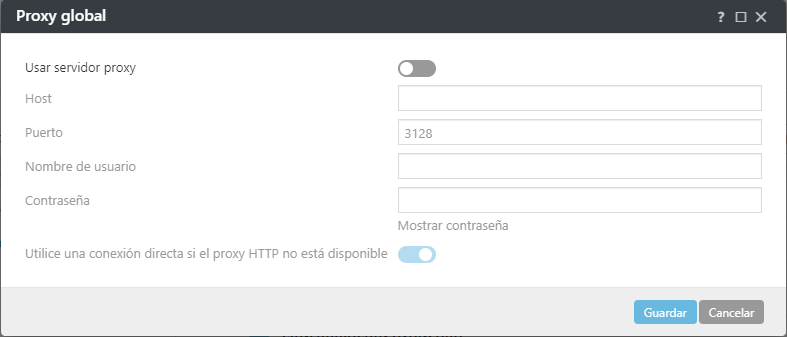 Configuraciones de políticas de proxy global del agente ESET Management