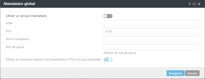 Paramètres de la politique de mandataire global de l'agent ESET Management