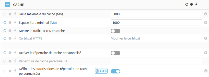 Paramètres de la politique de cache ESET Bridge