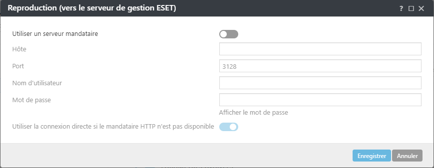 Paramètres de la politique de mandataire de réplication de l'agent ESET Management