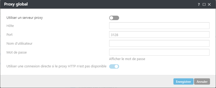 Paramètres de politique de proxy global ESET Management Agent
