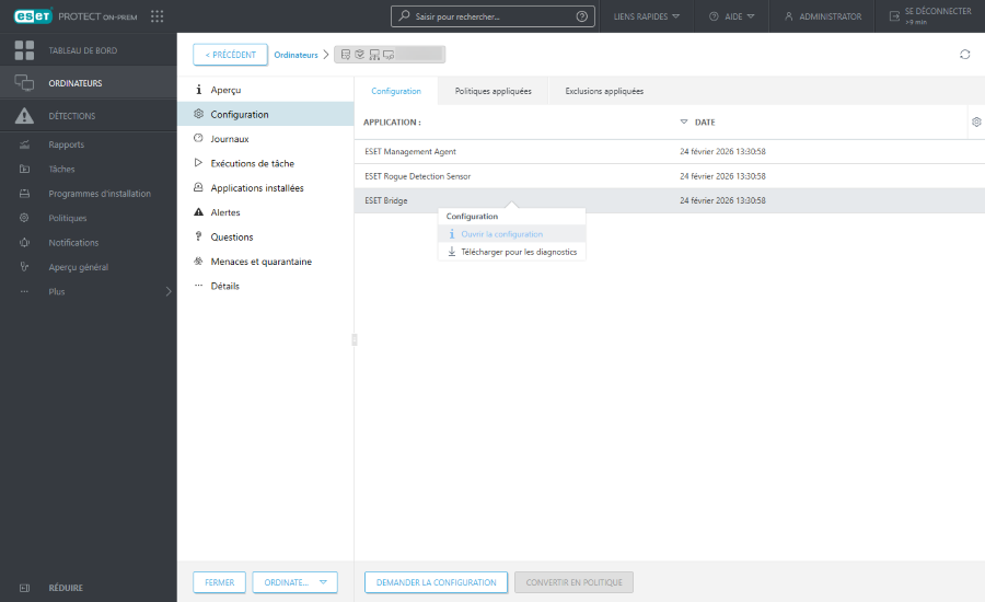 Ouvrir la configuration Ouvrir la configuration