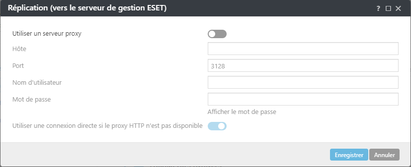 Paramètres de politique de proxy de réplication ESET Management Agent
