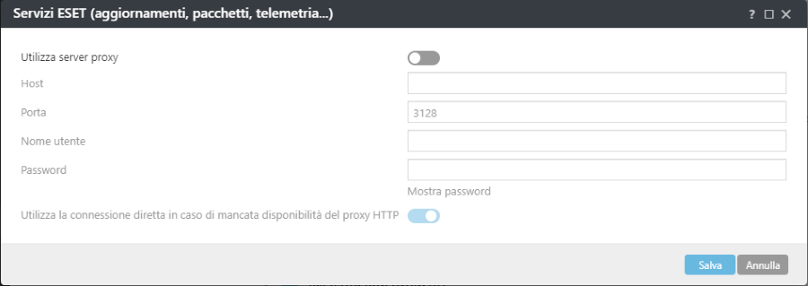 Impostazioni del criterio del proxy dei servizi ESET di ESET Management Agent Impostazioni del criterio del proxy dei servizi ESET di ESET Management Agent