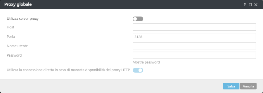 Impostazioni del criterio del proxy globale di ESET Management Agent Impostazioni del criterio del proxy globale di ESET Management Agent