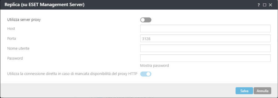 Impostazioni del criterio del proxy di replica di ESET Management Agent Impostazioni del criterio del proxy di replica di ESET Management Agent