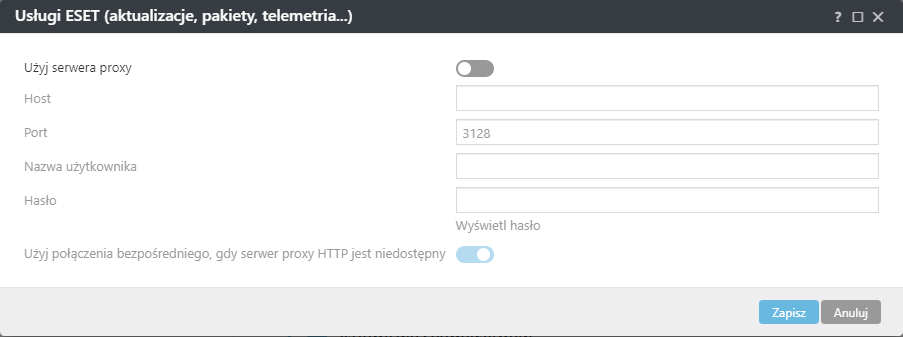 Ustawienia polityki serwera proxy usług ESET agenta ESET Management Ustawienia polityki serwera proxy usług ESET agenta ESET Management