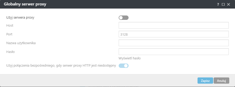 Ustawienia polityki globalnego serwera proxy agenta ESET Management Ustawienia polityki globalnego serwera proxy agenta ESET Management