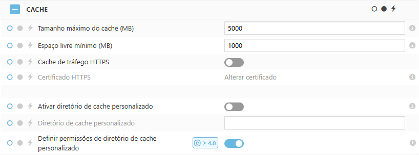 Configurações de política do cache ESET Bridge